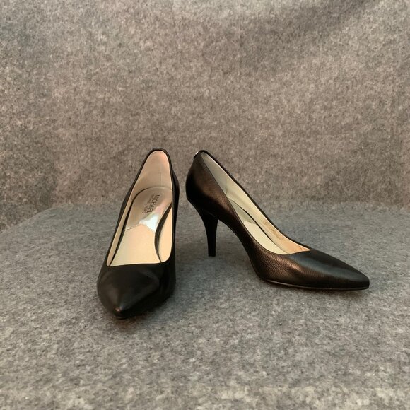 MICHAEL Michael Kors Women’s Black Leather Heel Pointed Toe Pump Slip On Shoes - Picture 3 of 13